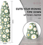 Extra Thick Ironing Board Cover and Pad, 15x54 Ironing Board Cover, Resist Scorching and Staining,Elastic Edges,Sage Green White Daisy Spring Flowers