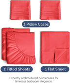 Split King Size 5 Piece Sheet Set - Comfy Breathable & Cooling Bed Sheets Set - Hotel Luxury Bedding for Women, Men, Kids, Teens, Boys & Girls - Deep Pockets, Ultra-Soft, Wrinkle Free - Oeko-Tex - Red