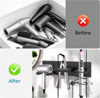 Dovyn Blow Dryer Holder Wall Mount, 3 in 1 Bathroom Hair Tool Organizer with Curling Iron Holder & Flat Iron Holder, Universal Hair Dryer Holder Rack Storage Matte Black