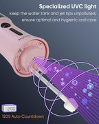 MySmile LP221 Cordless Water Flossers for Teeth with UVC Light Sanitizer and OLED Display, 335ML 4 Modes Water Teeth Cleaner Picks for Teeth Cleaning and Water Flossing (Juicy Pink)