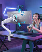 ARES WING Heavy Duty Single Monitor Arm - Fully Adjustable Monitor Mount for 17"-40" Ultrawide Screens Up to 26.4 lbs with Clamp/Grommet Desk Mount and USB A/C, 75/100 Vesa Mount, White