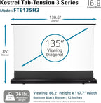 Elite Screens Kestrel Tab-Tension 3 CineWhite, 135 inch 16:9 Aspect Ratio, ISF Certified, Electric Floor-Rising Motorized Tab-Tensioned Front Projector Screen, Programmed Remote Kit, FTE135H3