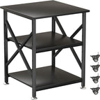 Printer Stand, 23.6 x 23.6 Inches Large Printer Stand with Adjustable Storage Shelf, 3 Tier Printer Table for Home Office, Rolling Printer Cart with Industrial Wheels, Mini Fridge Stand Table, Black