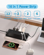 Inhwatek Surge Protector Power Strip with USB Ports (PD 20W), 6 Ft Extension Cord with Multiple Outlets, Flat Plug Outlet Extender for Home, Office, Dorm Room