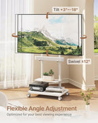 ECOTINY Steel Base Rolling TV Stand with Soundbar Mount for 37-75 inch TVs up to 154lbs, Swivel&Tilt Mobile TV Stand with Large Storage, Height Adjustable Heavy-Duty TV Cart, Max VESA 600x400mm, White