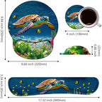 Keyboard Wrist Rest + Mouse Pad Wrist Support Set with Coasters, Non-Slip PU Base Ergonomic Mousepad for Home Office Working Studying Easy Typing & Pain Relief, Sea Turtle