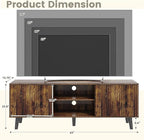 EROMMY 63'' Fluted TV Stand for 70 Inch TV, Modern Entertainment Center with Sliding Doors & Storage Cabinet, Mid Century Media TV Console for Living Room, Brown