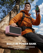 DINDIN Portable Bluetooth Speaker： 80W (Peak), 20H Playtime, Wireless Big Wood Boombox with Deep Bass, Subwoofer, TWS, Large, Loud Speaker for Party, Outdoor, Backyard, Beach, Home,Gift（Pink+White）