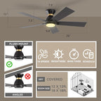 SMAAIR 52 Inch Smart Ceiling Fan with Light and Remote, Flush Mount Modern Ceiling Fan with lights,Compatible with Alexa/Google Assistant/Siri,Timer and Schedule,10 Speed DC Motor,Black