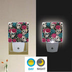 Pigsaly Led Night Light Halloween Sugar Skulls Pink Blue Roses Night Light Plug in Wall Lamp Smart Dusk to Dawn Sensor Nightlight Led Lamp Energy Saving Lights Gift for Kids Room Bedroom Bathroom Hal