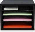 FITUEYES Wood Desk Paper Organizer with 4 Tiers Storage, Desktop File Holder, Document Letter Sorter Tray with Adjustable Shelves, Home Office Wooden Mail Rack, Black