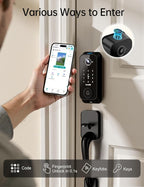 Video Smart Lock with Camera: 4-in-1 Ring+2K Camera+Doorbell+Fingerprint Hornbill Keyless Entry Door Lock, Built-in WiFi Deadbolt(only 2.4G), Two-Way Audio/App Remote Control/PIR, No Monthly Fee
