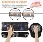 Keyboard Wrist Rest + Mouse Pad Wrist Support Set with Coasters, Moon and Sun with Many Fractal Faces Celestial Energy Mystic Art Wrist Mouse Pad with Non-Slip PU Base for Home Office Working Studying