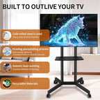 Solid Grace Rolling TV Stand with Wheels for 32-75 Inch TVs up to 88lbs, Portable TV Stand with Shelf, Mobile TV Cart for Living Room, Office, Meeting Room, Outdoor（MT2007 Upgrade Version）