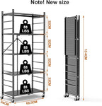 Himix Storage Shelves with 20 Hooks, 5-Tier Foldable Shelves for Storage, Folding Shelf Unit Pantry Shelves Bookshelf with Wheels, Vendor Display Racks for Craft Shows, Home, Grey - No Assembly