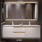 Bathroom Vanity with Double Sink - Smart Defogging Mirror & LED Lights on Both Sides, Floating Bath Sink Cabinet | 2 Drawers, Wave Shaped Panel (White, 64IN)