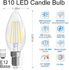 GvvooHome E12 Candelabra Bulb 40 watt Equivalent, E12 LED Bulb Dimmable Chandelier Light Bulbs, 5000K Daylight B10 Candle Light Bulbs, 90+CRI, 400LM, Clear Glass, 12 Pack