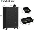 Xixini Fluted Dresser for Bedroom with 6 Drawers, 46" Tall Modern Chest of Drawers with Metal Handle, Wooden Dresser TV Stand, Wood Closet Clothes Storage Organizer for Living Room, Hallway, Black