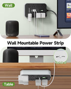 Power Strip Surge Protector- 5FT Flat Plug Extension Cord, 8 AC Outlet& 6 USB Ports(3 USB C), 1080 J Surge Protection, Desk Charging Station, Overload Switch, Home, Office, Gaming Room Essentials.