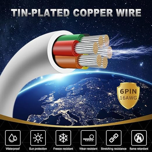 16 Gauge 6 Conductor Electrical Wire, 16.4FT White Stranded Low Voltage 16/6 PVC Case, 16 AWG Tinned Copper 6 Wire Extension Power Cable for Strips LED Lamp Lighting