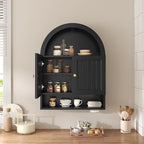 Arched Bathroom Wall Cabinet, 27.4 x 36.4'' Over The Toilet Cabinet with Grille Door, Adjustable Shelf, Wall Mounted Cabinets for Bathroom Laundry Room Kitchen (Black, 36IN)