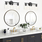 Guliaofo 3-Light Black Vanity Lights, E26 Modern Bathroom Light Fixtures with Clear Glass Shade, Wall Lamps for Mirror Kitchen Hallway Cabinet Living Room Sconces Lights