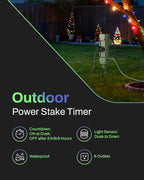 BN-LINK Outdoor Power Stake Timer, Dusk to Dawn Sensor for Outdoor Lights, 6 Grounded Outlets, 6ft Extension Cord, 1875W/15A,Christmas Decorations, ETL Listed