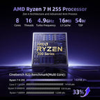 Beelink SER9 Pro+ AI Mini PC, AMD Ryzen 7 H255 (Up to 4.9GHz), 32GB LPDDR5X 7500MT/s 1TB NVMe SSD, Radeon 780M, Built-in Mic/Speaker, USB4, 4K@240Hz Triple Display, WiFi 6, 2.5G LAN, Desktop Computer