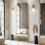 Gold Full Length Mirror with Standing, 65"x22" Rounded Corner Wall Mounted Floor Mirror Leaning Against Wall Dressing Room