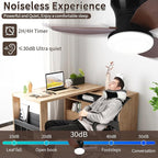 Glowall Small Ceiling Fan with Lights and Remote, 25 Inch Flush Mount, Reversible Quiet DC Motor, 3 Blades, 6 Wind Speeds, Dimmable LED, Adjustable Color Temperature, Timer