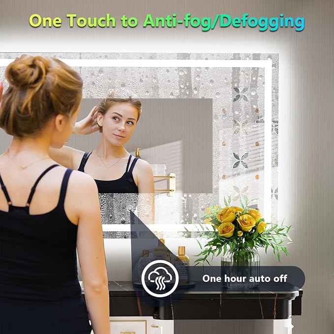 YEELAIT 50x32 Inch RGB LED Bathroom Mirror Front Light and RGB Backlit Lighted Vanity Mirror for Bathroom Wall Mounted Dimmable Anti Fog Memory Shatter-Proof IP54 Waterproof Horizontal/Vertical