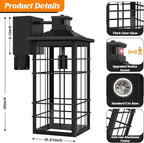 18inch Large Motion Sensor Porch Lights with GFCI Outlets, Dusk to Dawn Black Outdoor Wall Light Fixtures, 3 Modes Exterior Lighting Fixture Waterproof Outside Wall Lantern Sconce for House, 2-Pack