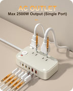 KWRNVO Power Strip with USB Ports 175W GaN 7-in-1 USB C Charging Station Type C & USB A Ports with AC Outlets 2500W for Multi Devices for Phone/Laptop/Home Appliances