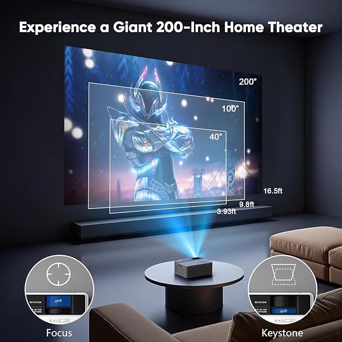 TMY 1080P Full HD Portable Mini Projector, Upgraded Bluetooth Movie Projector with Screen, Compatible with TV Stick Smartphone/HDMI/USB, Indoor & Outdoor Use