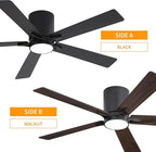 WINGBO 52" DC Flush Mount Ceiling Fan with Lights, 6-Speed Reversible DC Motor, 3CCT, Low Profile Hugger Ceiling Fan for Living Room Bedroom Kitchen, Black Finish and Black/Walnut Blades