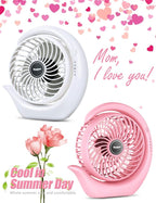 Viniper Portable Rechargeable Fan, Small Desk Fan : 3 Speeds & about 8-24 Hours Longer Working, 180 Rotation, Portable Desktop Fan Small but Mighty, Strong Wind (White, Light Black Blade)6.2 Inch
