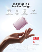 Anker Nano Portable Charger, 10,000mAh 45W Max Compact Power Bank, Travel Essential Phone Battery Pack with 2.3 ft InstaCord Retractable Cable for iPhone 17/16 Series, iPad, Galaxy, and More (Pink)