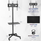 VIVO Mobile TV Cart for 13 to 60 inch Screens up to 55 lbs, LCD LED OLED 4K Smart Flat and Curved Panels, Rolling Stand with Laptop DVD Shelf, Locking Wheels, Max VESA 400x400, Black, STAND-TV04M