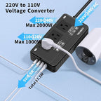 TREVOLTY 2000W Voltage Converter US to Europe for Hair Dryers, 7-in-1 220V to 110V Converter for European Travel with 3 AC/2 USBA/2 USBC Ports, Universal Power Converter Adapter Combo EU/UK/IT/AU Plug
