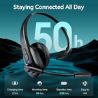Sarevile Bluetooth Headset with USB Dongle for Computer, Single-Ear Wireless Headset with Noise Cancelling Microphone for Office & Truckers, Bluetooth V5.2 with Mute Button for Work