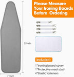 Ironing Board Cover and Pad, 21x54 Extra Large Thick Iron Padding, Scorch & Stain Resistant Ironing board cover, Heavy Duty Iron Board Padded with Adjustable Fasteners Durable Elastic Edge, Grey