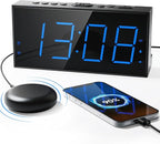 Roxicosly Loud Alarm Clock with Bed Shaker, Vibrating Alarm Clock for Heavy Sleepers/Hard of Hearing/Deaf/Teens, Dual Alarms with 7.5’’ Large LED Display, USB Charger, Dimmer, Snooze & Battery Backup