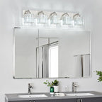 FDPBY Modern Vanity Light 5-Lights Brushed Nickel Vanity Light Crystal Bathroom Wall Light Bathroom Light Fixtures