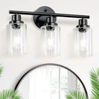 Guliaofo 3-Light Black Vanity Lights, E26 Modern Bathroom Light Fixtures with Clear Glass Shade, Wall Lamps for Mirror Kitchen Hallway Cabinet Living Room Sconces Lights