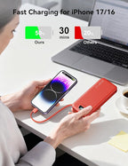 Ultra-Portable-Charger-Power-Bank with Built in Cables&AC Wall Plug,12000mAh PD20W USB-C Fast Charging Cell Phone Charger Battery Pack,LED Display Travel Battery Bank for All iPhone,Samsung,Android