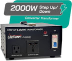 LiteFuze 2000 Watt Voltage Converter Transformer Step Up/Down - 110v to 220v / 220v to 110v Power Converter - Fully USA Grounded Cord - Universal Outlet Socket, 2x US Outlets - CE Certified