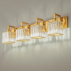 FDPBY Modern Crystal Bathroom Vanity Light 4-Lights Gold Brushed Brass Finish Modern Crystal Wall Lamp Bathroom Vanity Lighting