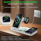 Dual Phone Wireless Charging Station for Apple Devices, Magnetic Charging Station for iPhone with Auto Switch 7-Color Light&Clock, Family Watch Charger for iPhone17 for iWatch11 for AirPods Pro3(Cream