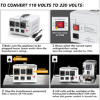LVYUAN Heavy Duty 5000W Watt Voltage Transformer Converter Step Up/Down Converter 110/120 Volt - 220/240 Volt with 3 US,2 European,1 Universal Outlets and CE Certified,Circuit Break Protection