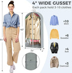 10 Pcs 40" Garment Bags for Hanging Clothes, Clear Suit Bags for Closet Storage Clothing Storage, Garment Bags Shoulder Covers with 4" Gussets for Coats, Jackets, Shirts and Sweater